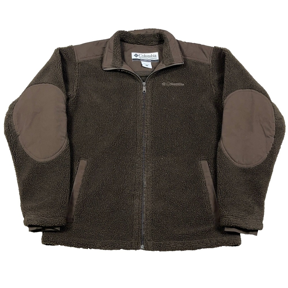 Vintage‎ Columbia Jacket Men Large Dark Brown Sherpa Fleece Elbow Pads Teddy
